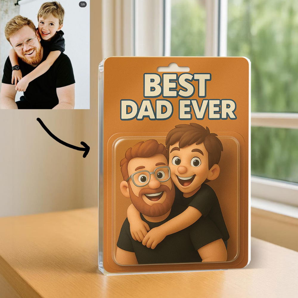 Personalized Dad and Kids Action Figure Acrylic Block for Father's Day.