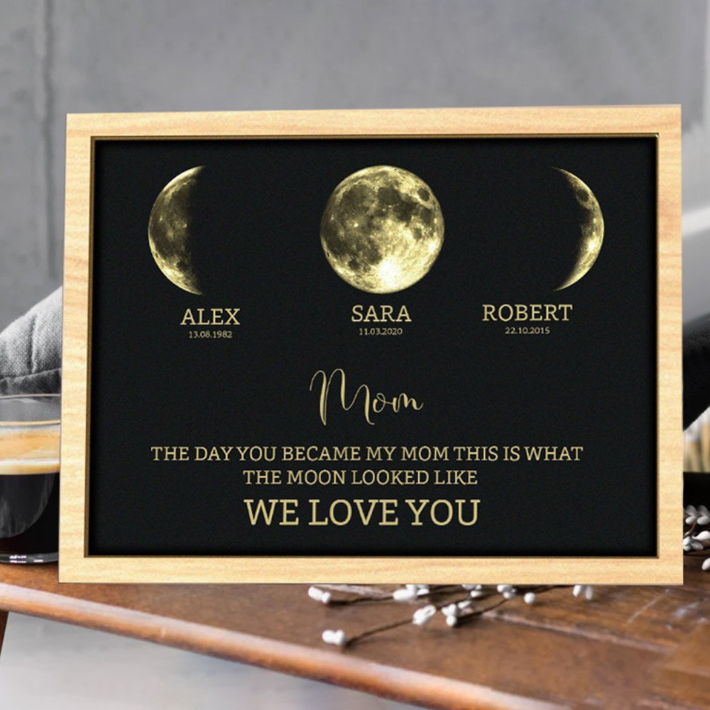 Personalized Moon Phase Wood Frame Family Gifts Mother's Day Gift
