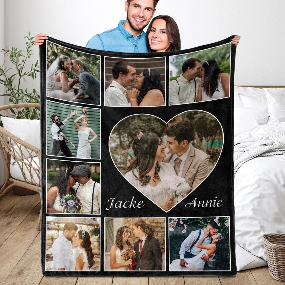 Personalized Photo Blanket, Photo Blanket with Text,  Anniversary Gift, Couples Gift