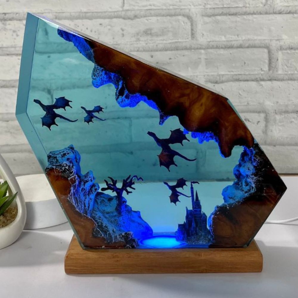Fire Dragon and Ice Dragon Resin wood lamp,3d dragon table lamp,Christmas Gifts，Valentine's gift