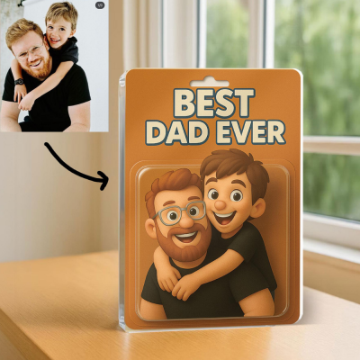 Personalized Dad and Kids Action Figure Acrylic Block for Father's Day.