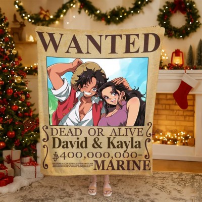 Personalized Couple Anime Portrait Photo blankets.