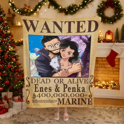 Personalized Couple Anime Portrait Photo blankets.