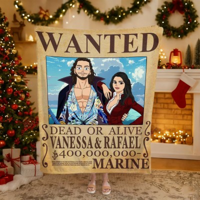 Personalized Couple Anime Portrait Photo blankets.
