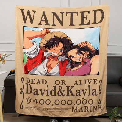 Personalized Couple Anime Portrait Photo blankets.