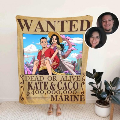 Personalized Couple Anime Portrait Photo blankets.