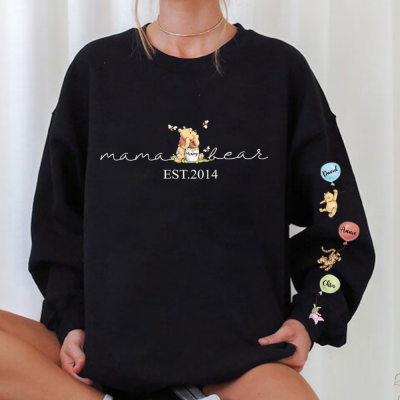 Custom Mama Sweatshirt With Kid Name On Sleeve.