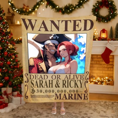 Personalized Couple Anime Portrait Photo blankets.