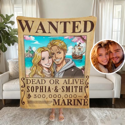 Personalized Couple Anime Portrait Photo blankets.