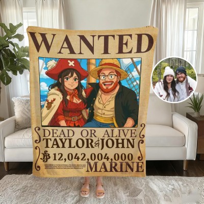 Personalized Couple Anime Portrait Photo blankets.
