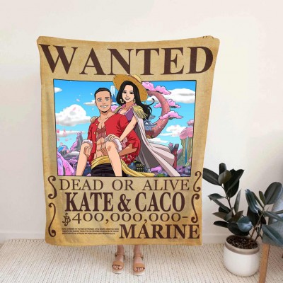 Personalized Couple Anime Portrait Photo blankets.