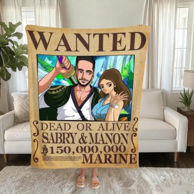 Personalized Couple Anime Portrait Photo blankets.