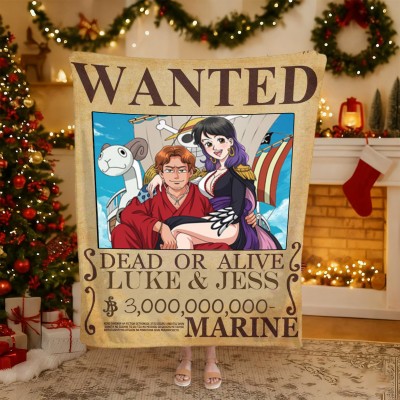 Personalized Couple Anime Portrait Photo blankets.