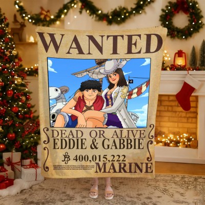 Personalized Couple Anime Portrait Photo blankets.