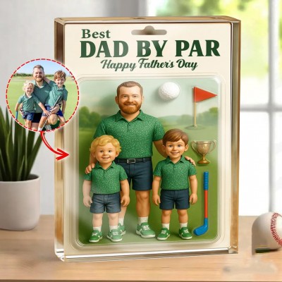 Personalized Dad and Kids Action Figure Acrylic Block for Father's Day.